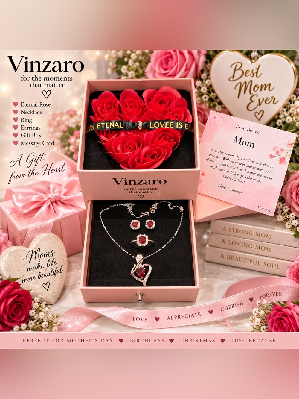 Red Heart Pendant Necklace and Matching Earrings Set